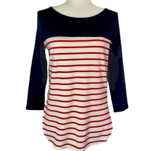 Jules & Leopold Patriotic Stripe Red White Blue Long Sleeve Pullover Top Small